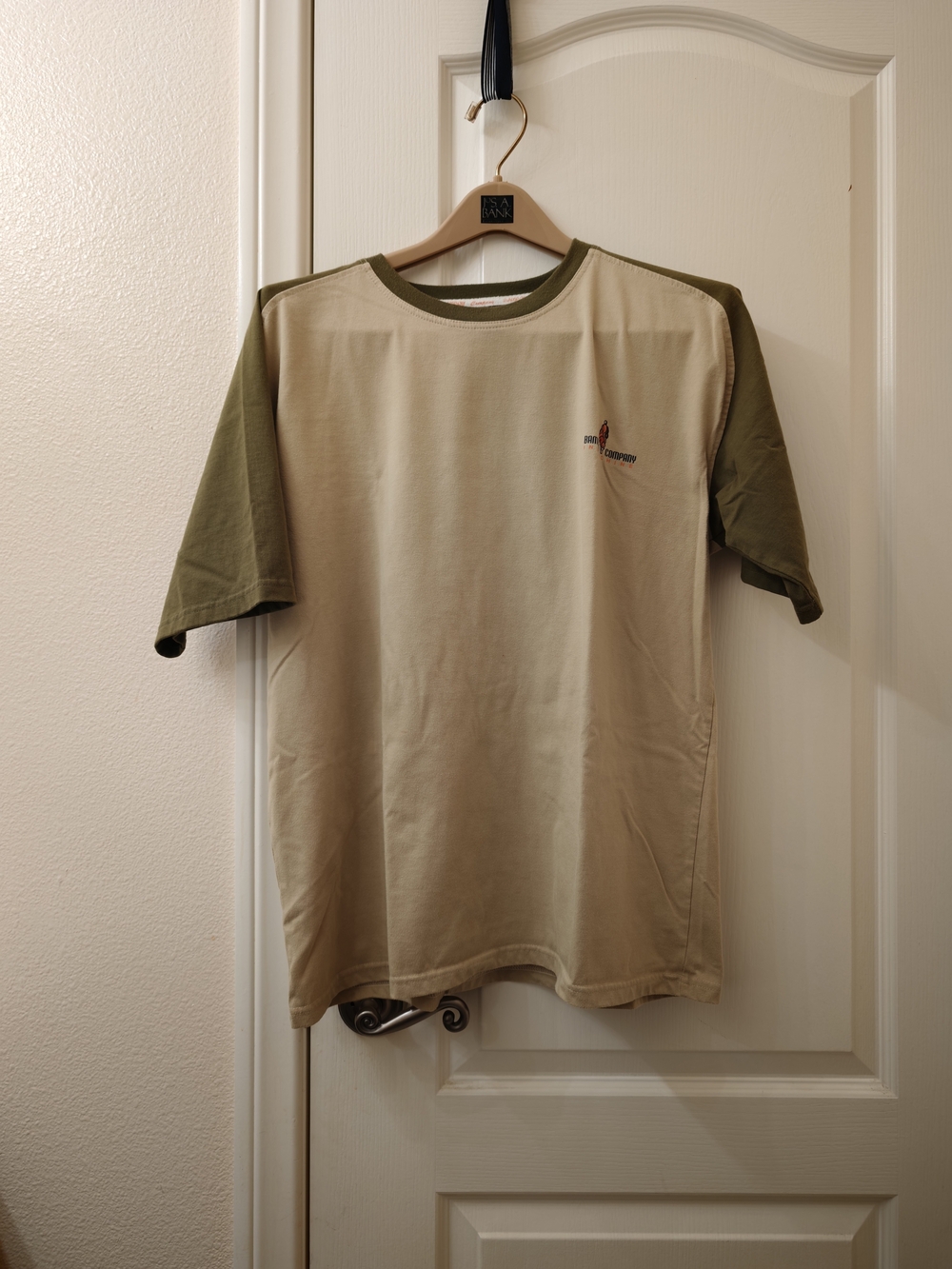 Men's Two-Tone Beige and Olive Crew Neck T-Shirt